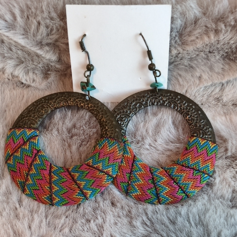 Colourful Zigzag Patterned Hoop Earrings